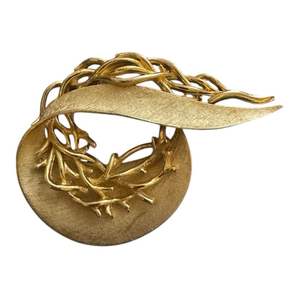 Gold tone metal twigs brooch